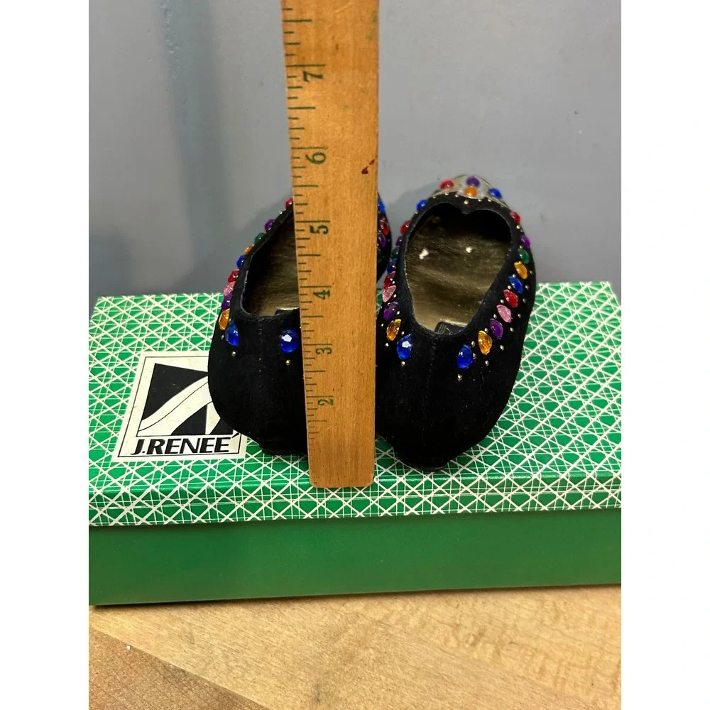 J. Renee Shoes Womens 7.5N Black Pendant Jeweled Pointed Toe Low Heel Vintage